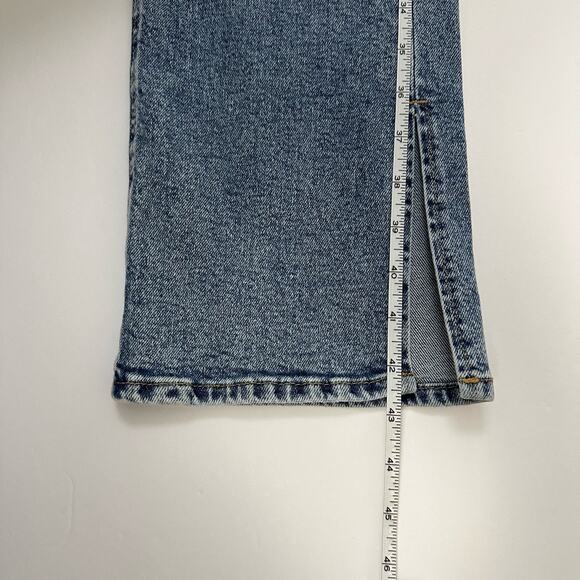 H&M Size 14 Blue High Waisted Stone Washed Jeans with Slit Flared Bottoms - Picture 9 of 9